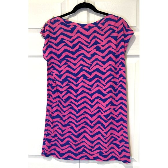 Pink & Blue Chevron Bird Print Dress Casual Sleeveless Short Mini M‎ - Picture 2 of 10